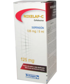 Nixelaf-C Cefalexina 125mg/5mL. Suspensión Caja con frasco con polvo para 100mL.