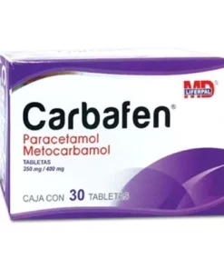 Carbafen Paracetamol (350 mg). Metocarbamol (400 mg). Caja con 30 tabletas.