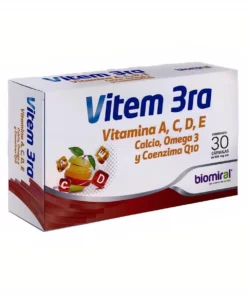 Vitem 3ra Vitamina A, C, D, E, Calcio, Omega 3 y Coenzima Q10 30 Cápsulas .