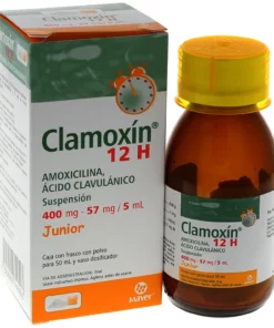Clamoxín Amoxicilina (400 mg) Ácido clavulánico (57 mg) suspensión 60 mL.