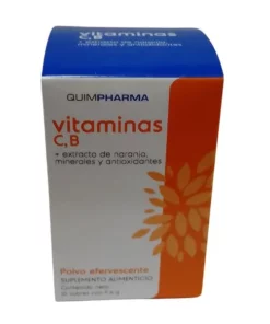 Vitaminas C y B Extracto de Naranja Minerales y Antioxidantes. 10 sobres de polvo efervesente.