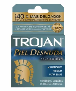 Trojan Condones Piel Desnuda Sensibilidad con Lubricante 3 piezas.